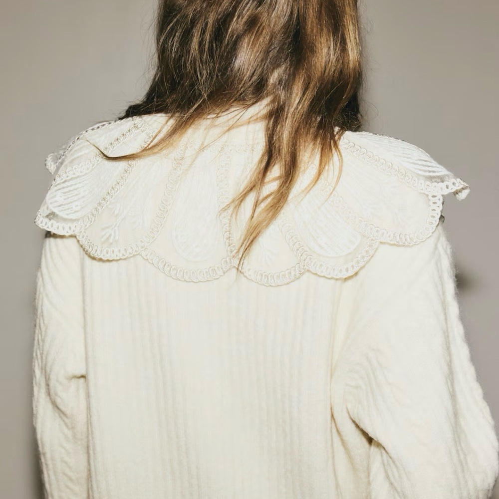H&M Cream Lace-Collar Cable Knit Cardigan - Picture 3 of 4